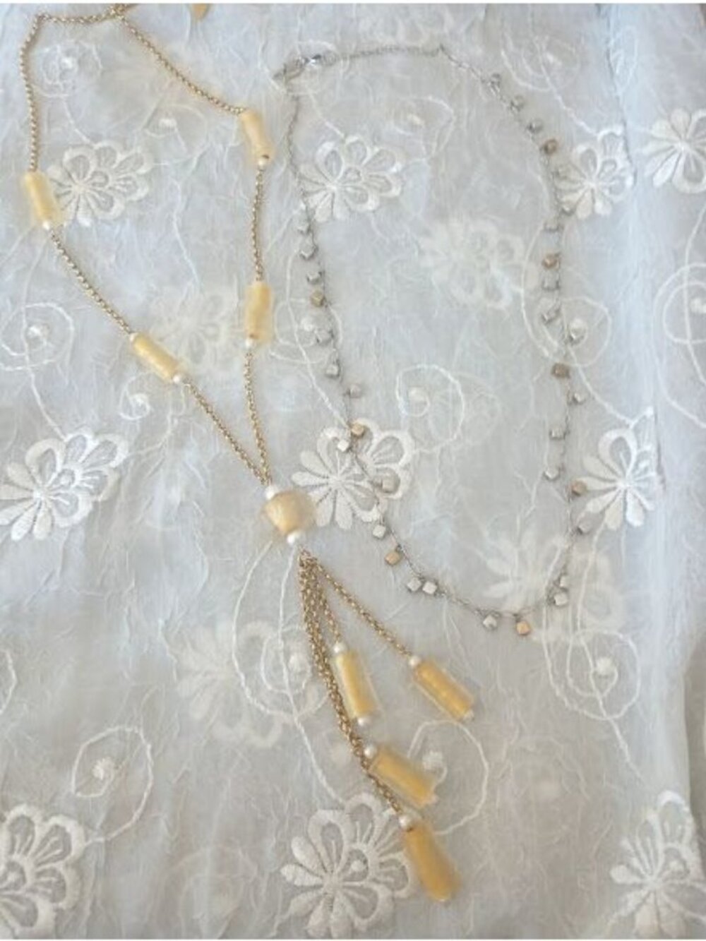 2 Coldwater Creek Silver & Goldtone Necklaces With Gold Colored Beads & Tassle - Picture 4 of 13